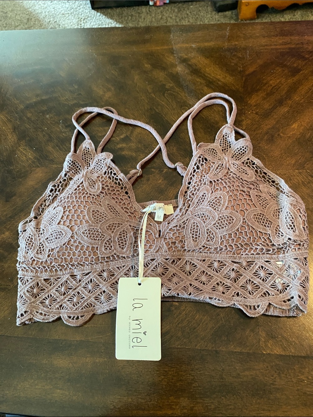 LA MIEL Floral Crochet Bralette - Dusty Brown